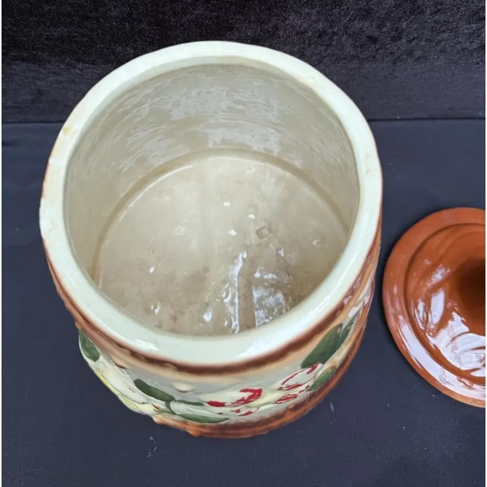 Vintage McCoy Pottery Butter Churn Dogwood Floral Cookie Jar c 1940s Made in USA